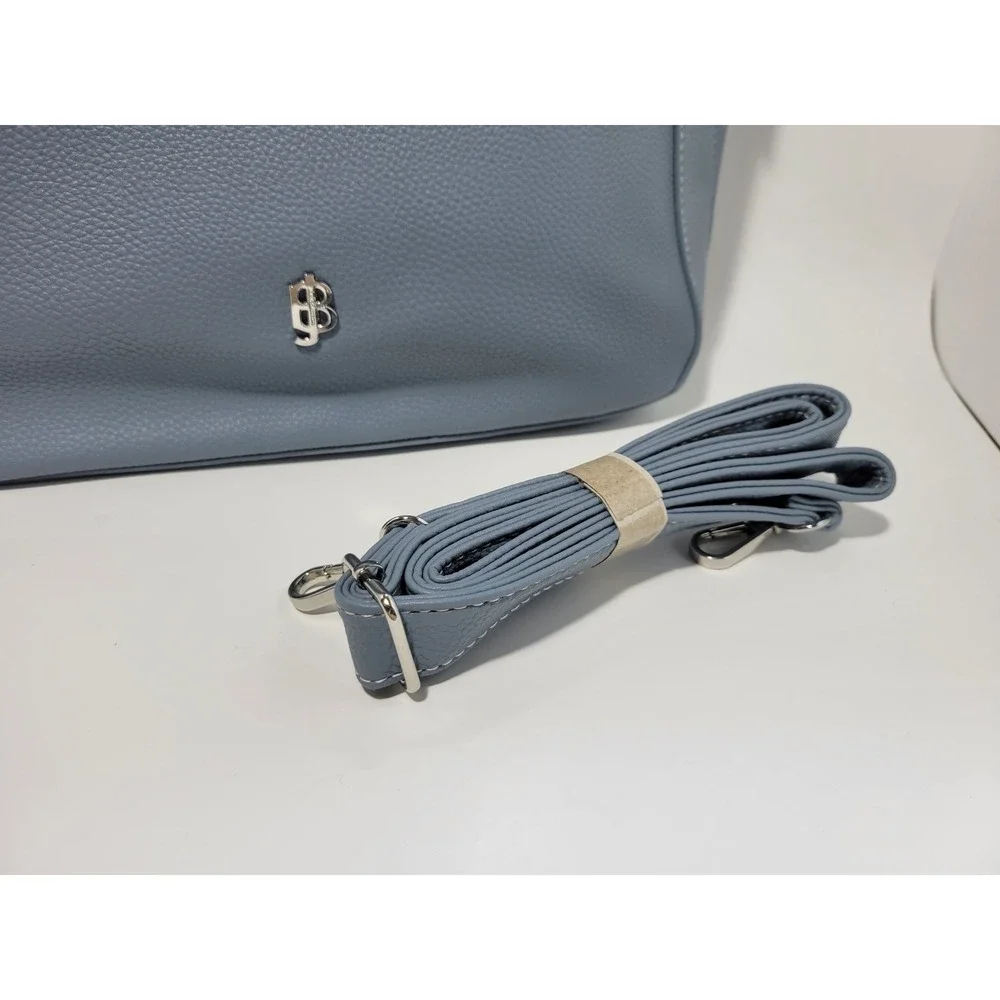 Julia Buxton Blue Vegan Leather Hobo Bag 165B07 Tassel Crossbody Strap New